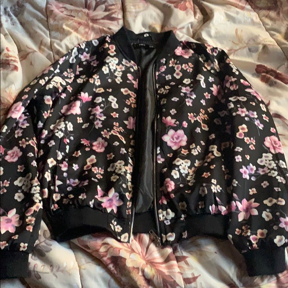 Black floral bomber jacket